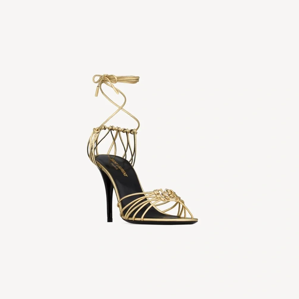 Saint Laurent Metallic Gold BABYLONE SANDALS 37.5 - Picture 5 of 7